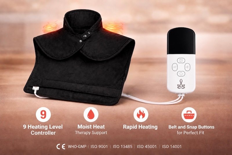 9 Heat Levels, Timer, Moist Therapy